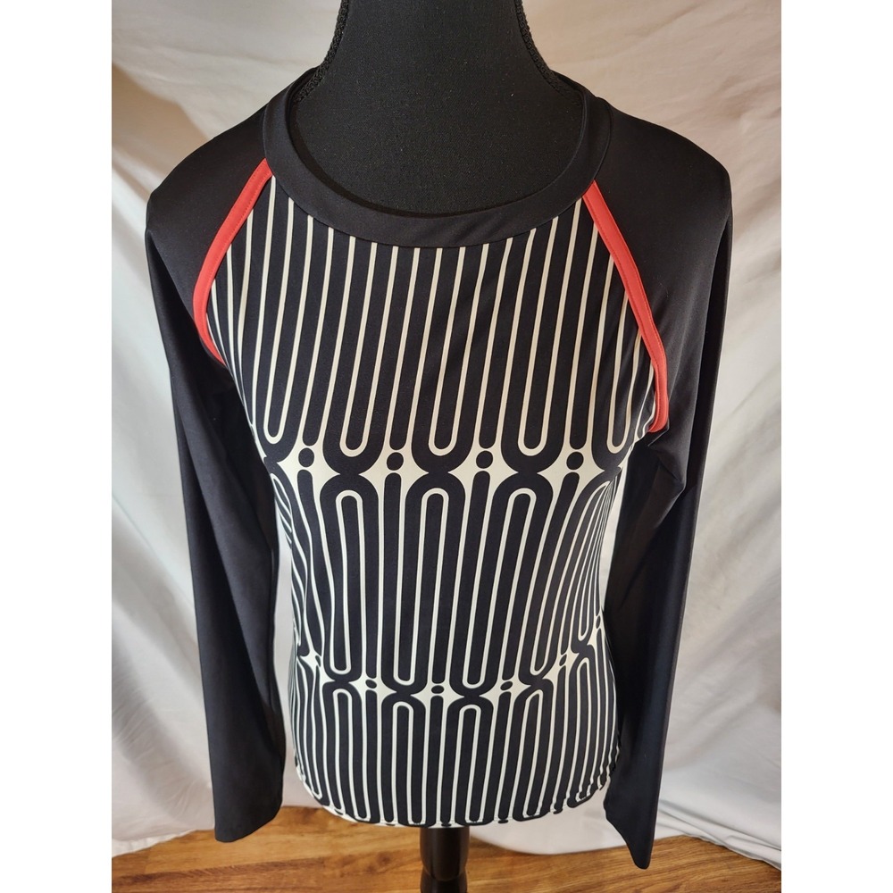 Trina Turk Black & White Geometric Size Small Long Sleeve Rash Guard
